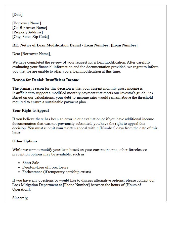 Insufficient Income Loan Modification Denial Letter