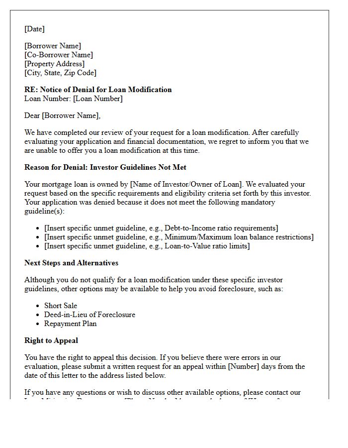 Investor Guidelines Unmet Loan Modification Denial Letter