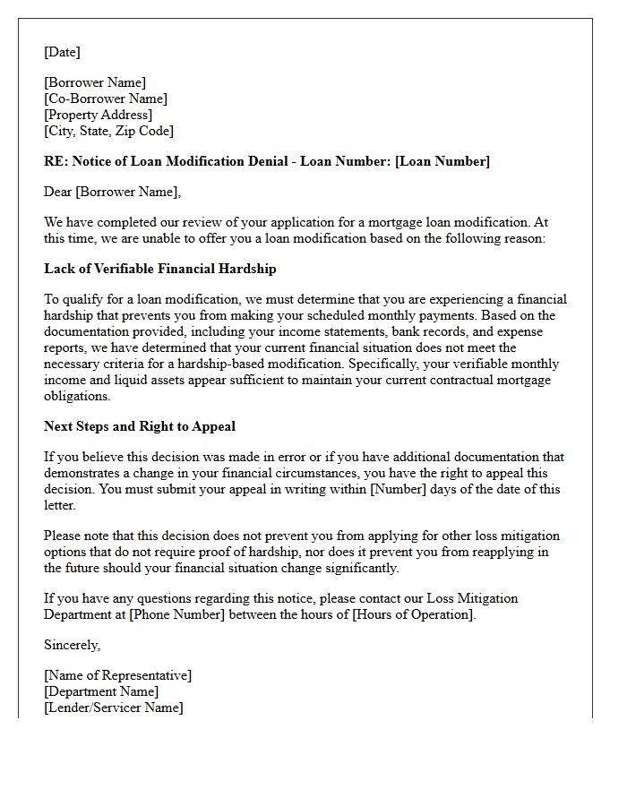 Lack Of Verifiable Financial Hardship Loan Modification Denial Letter