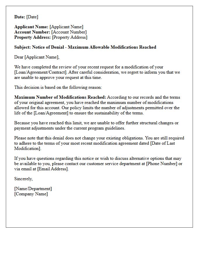 Maximum Allowable Modifications Reached Denial Letter