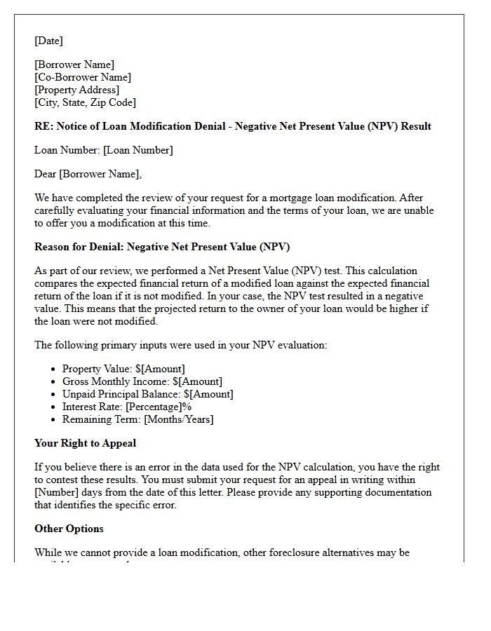 Negative Net Present Value Loan Modification Denial Letter