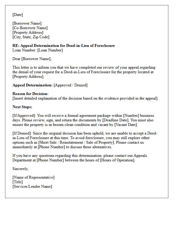 Deed-in-Lieu of Foreclosure Appeal Determination Letter