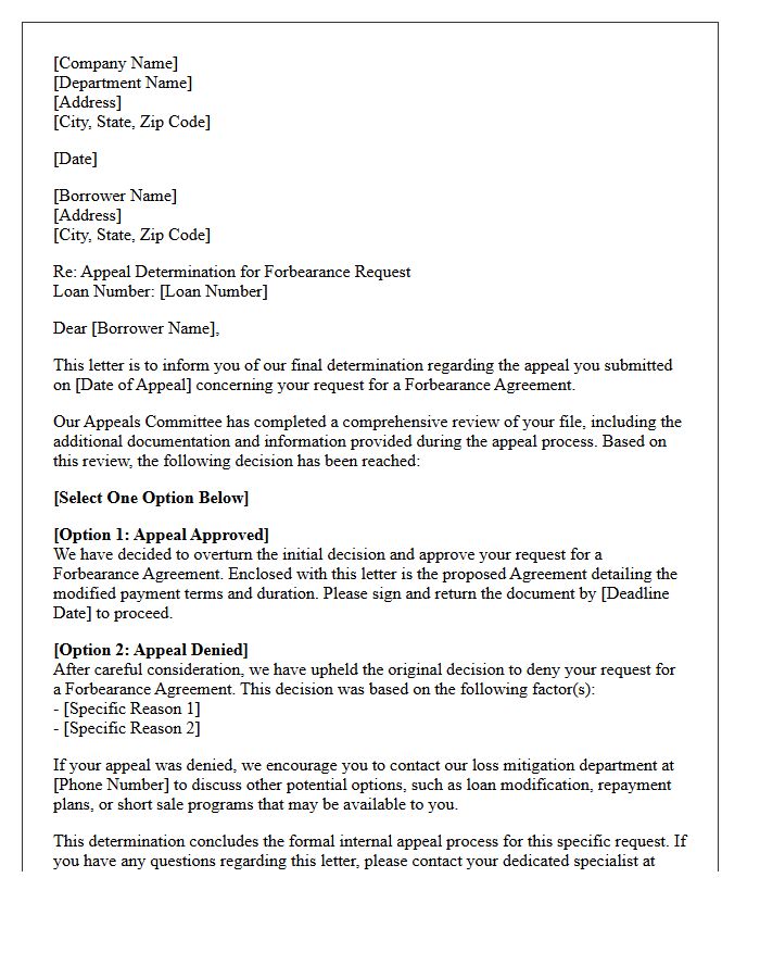 Forbearance Agreement Appeal Determination Letter