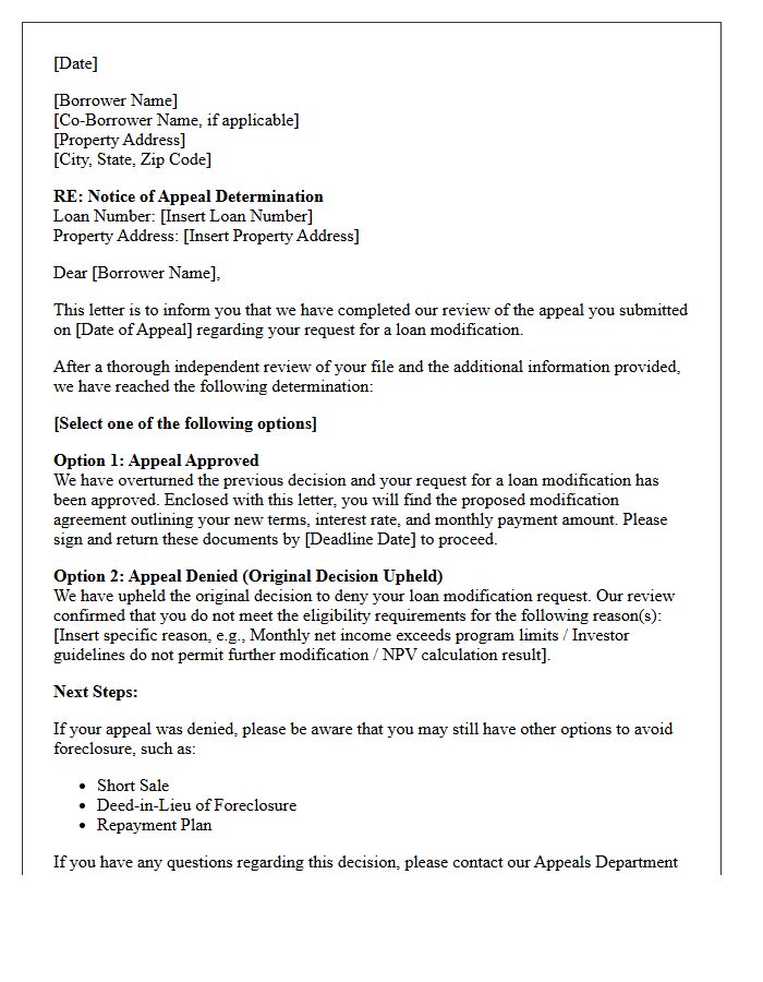 Loan Modification Appeal Determination Letter