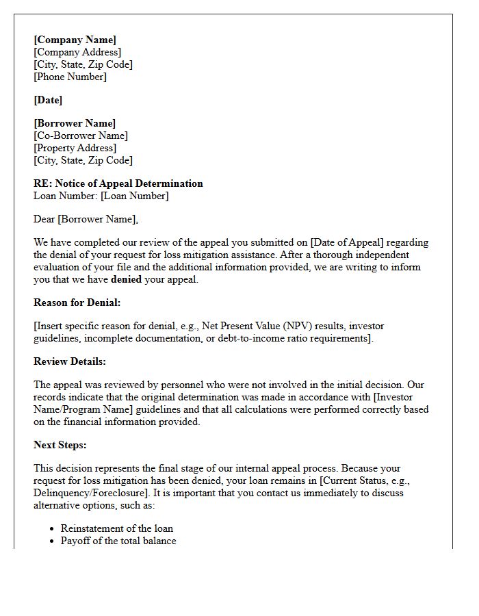 Loss Mitigation Appeal Denied Determination Letter