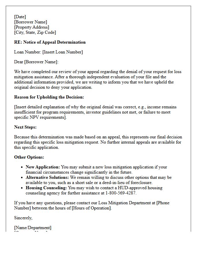 Loss Mitigation Appeal Determination Uphold Letter