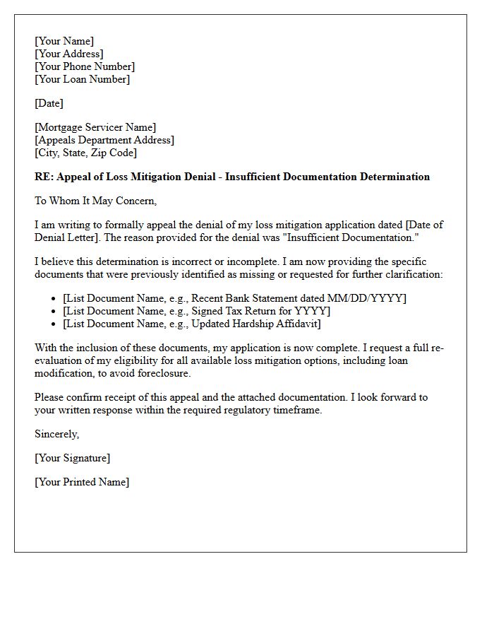 Loss Mitigation Appeal Insufficient Documentation Determination Letter