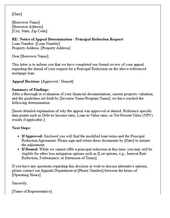 Principal Reduction Appeal Determination Letter