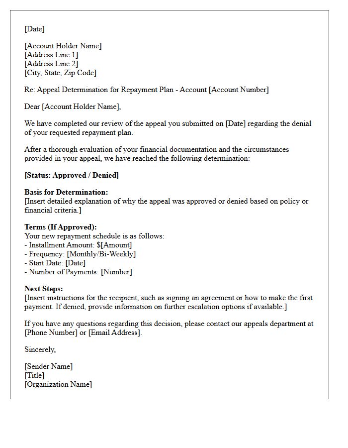 Repayment Plan Appeal Determination Letter