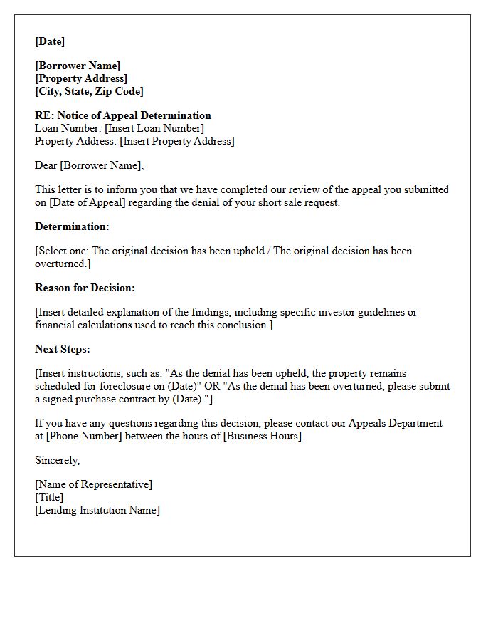 Short Sale Appeal Determination Letter