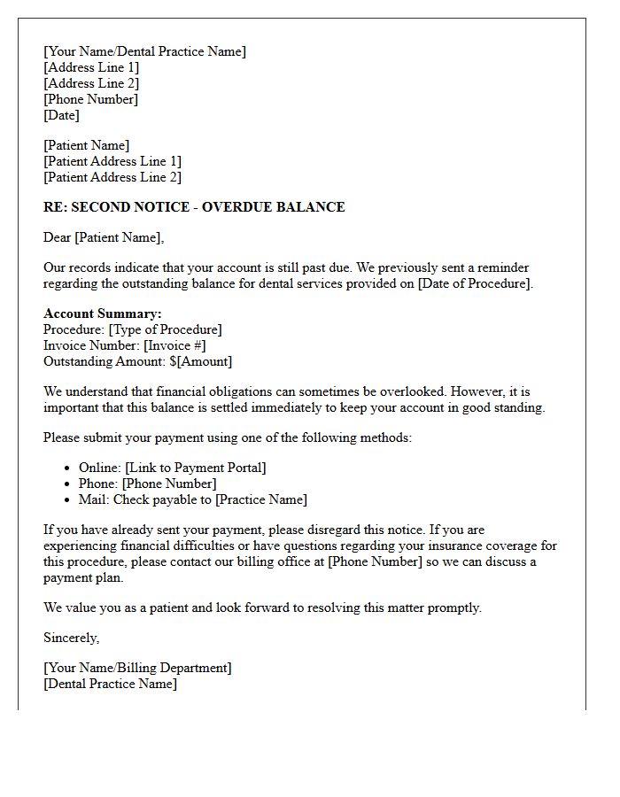 Dental Procedure Debt Collection Second Reminder Letter