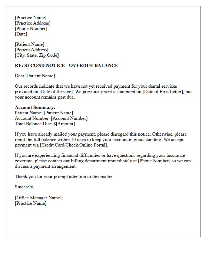 Overdue Dental Account Second Collection Letter