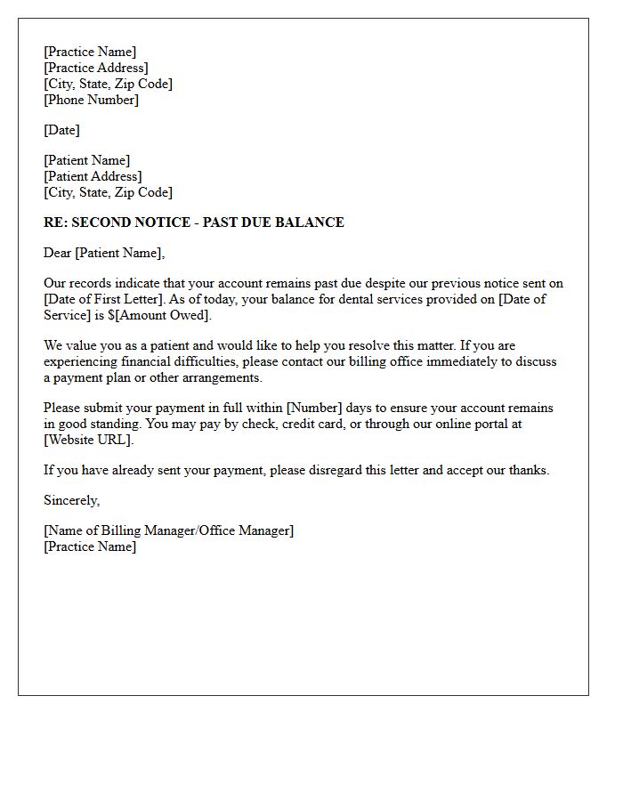 Second Collection Letter for Unpaid Dental Services