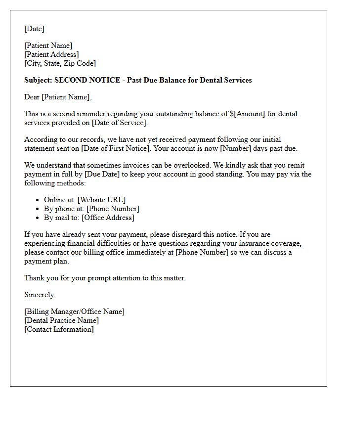 Second Notice Letter for Overdue Dental Payments