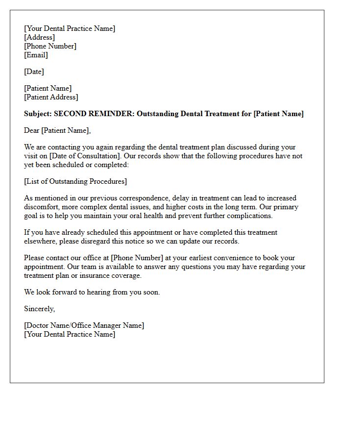 Second Reminder Letter for Outstanding Dental Procedures