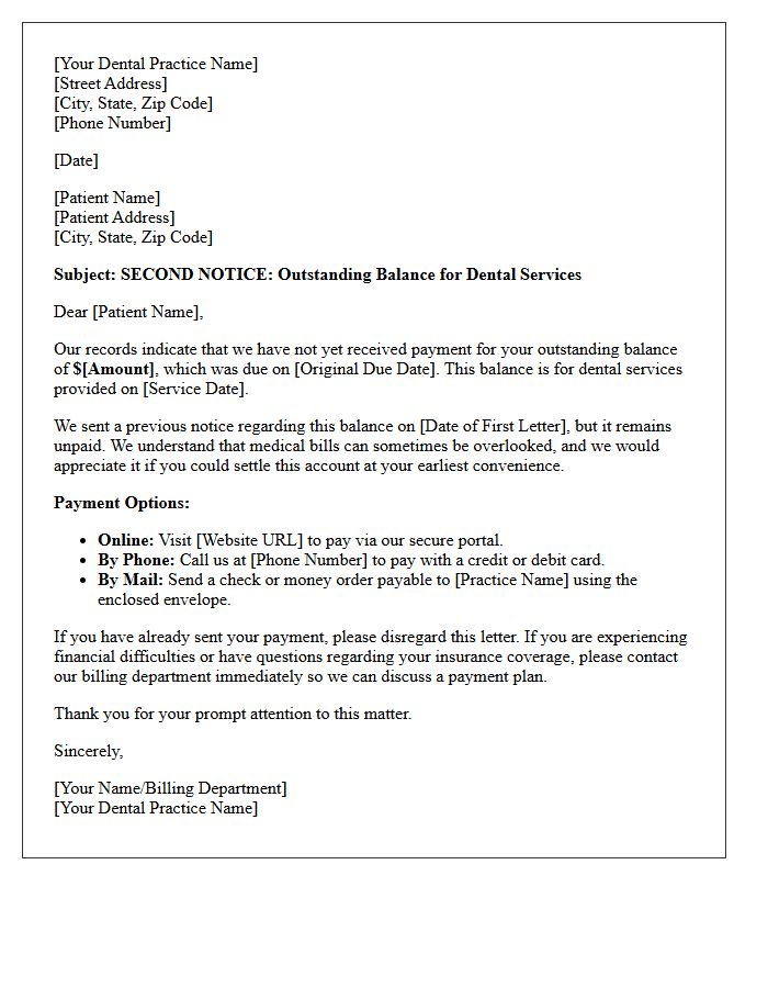 Second Request Letter for Outstanding Dental Balances