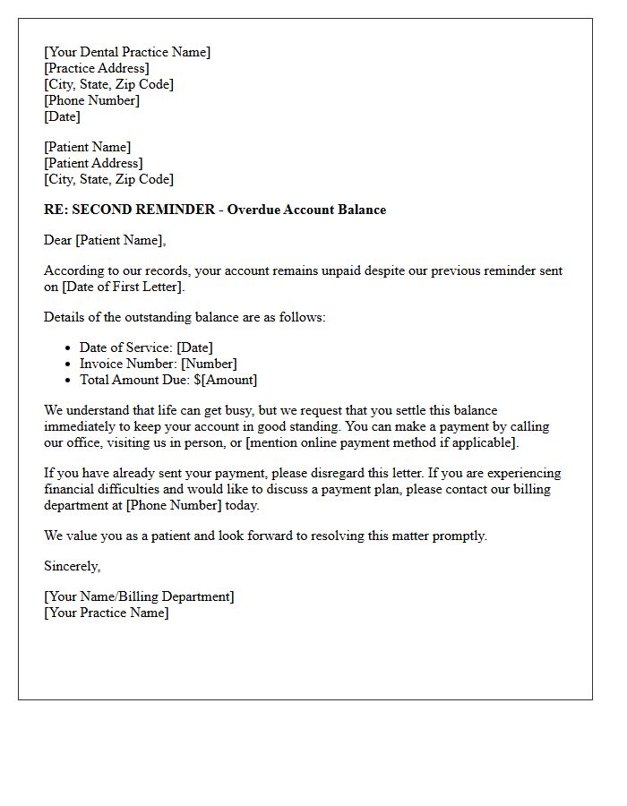 Unpaid Dental Treatment Second Reminder Letter