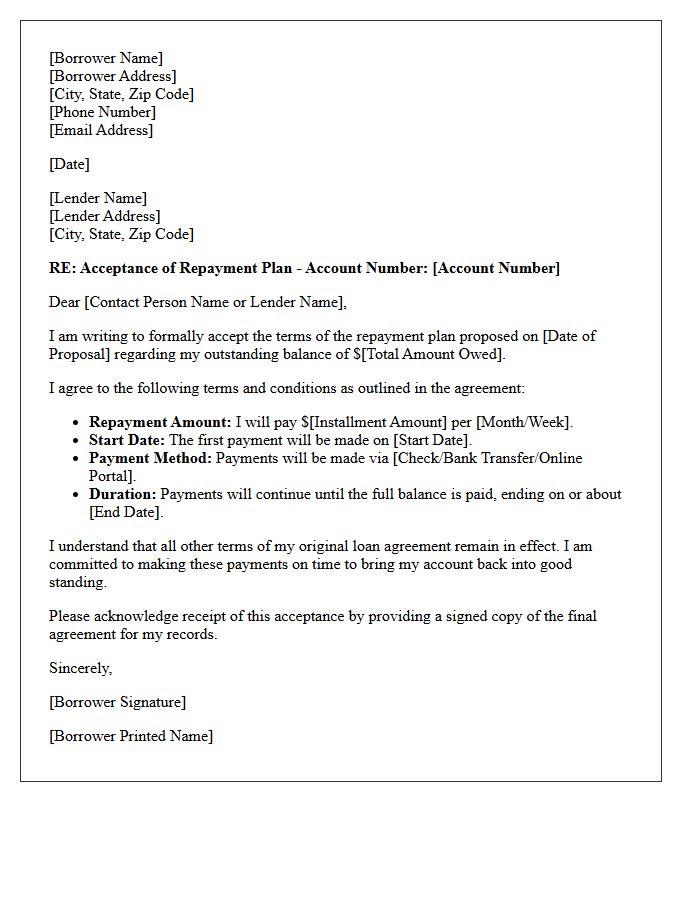 Borrower Acceptance Of Repayment Plan Letter
