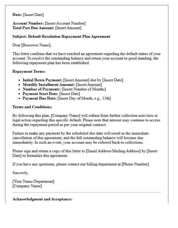 Default Resolution Repayment Plan Letter