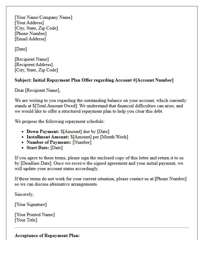 Initial Repayment Plan Offer Letter