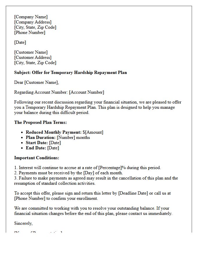 Temporary Hardship Repayment Plan Offer Letter