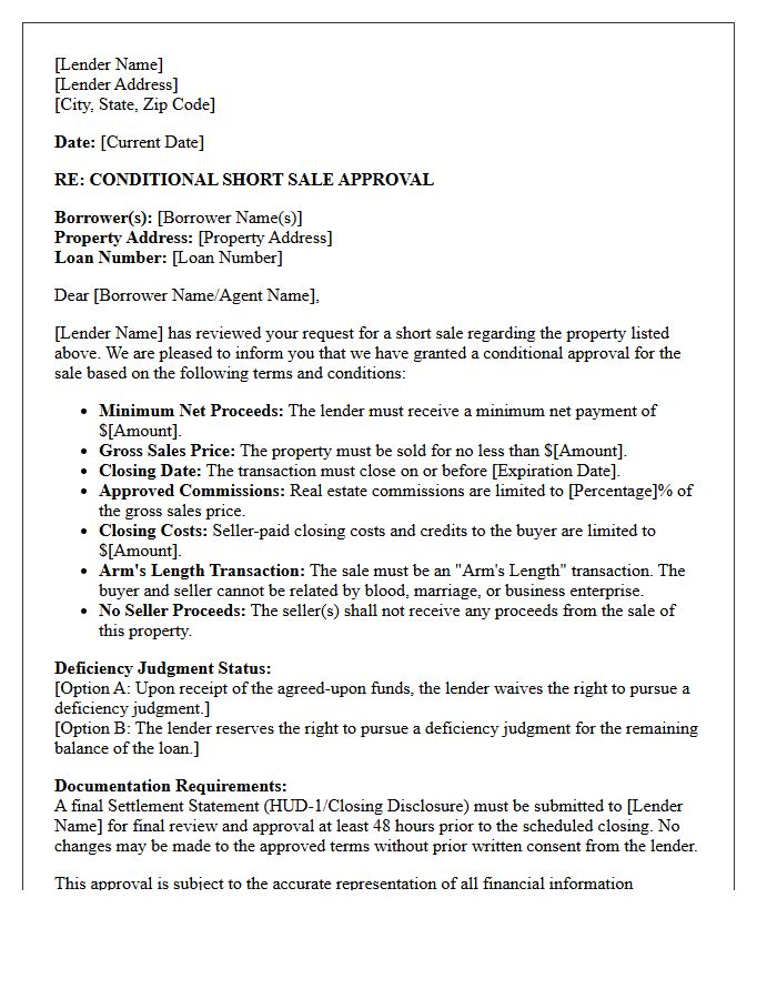 Conditional Short Sale Approval Letter