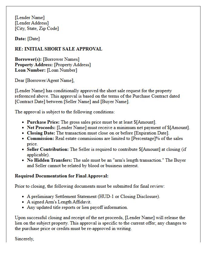 Initial Short Sale Approval Letter