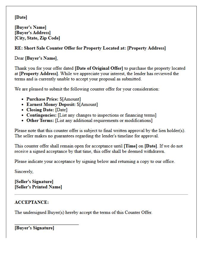 Short Sale Counter Offer Letter