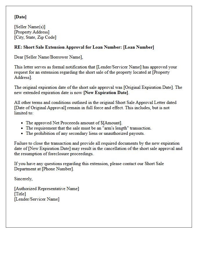 Short Sale Extension Approval Letter