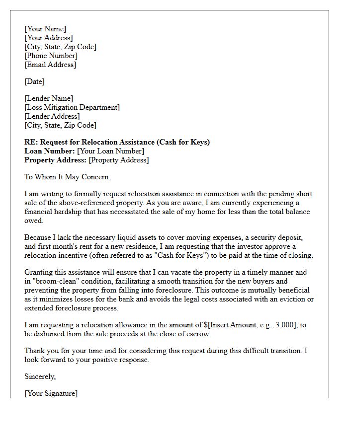 Short Sale Relocation Assistance Letter