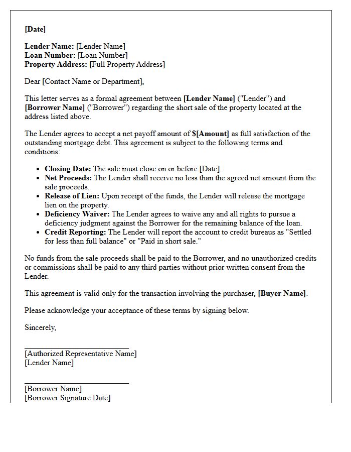 Short Sale Settlement Agreement Letter