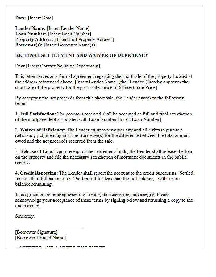 Final Short Sale Settlement and Waiver Letter