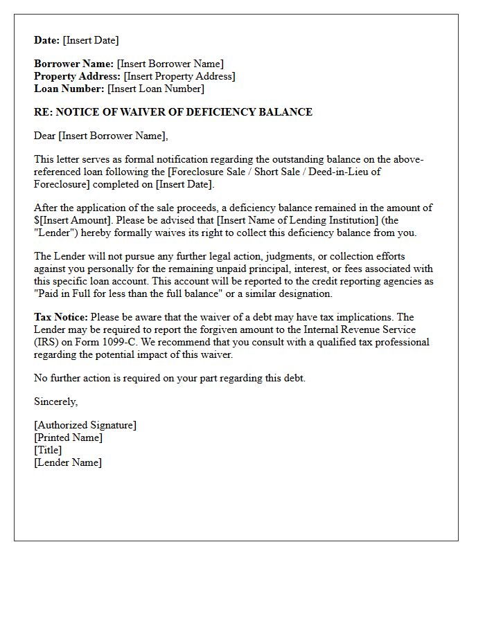 Lender Notice of Deficiency Waiver Letter