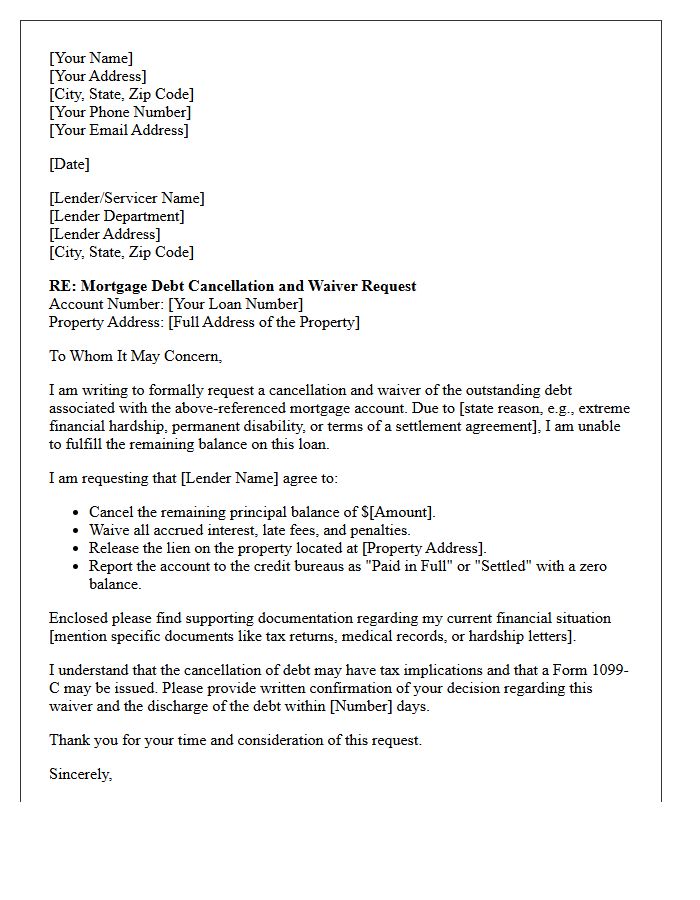 Mortgage Debt Cancellation and Waiver Letter