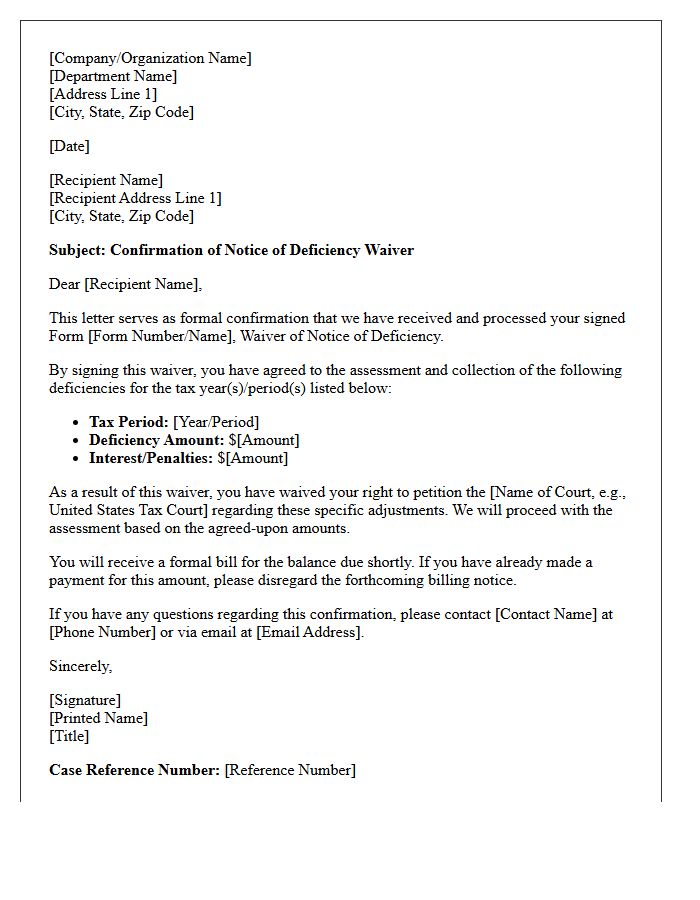 Notice of Deficiency Waiver Confirmation Letter