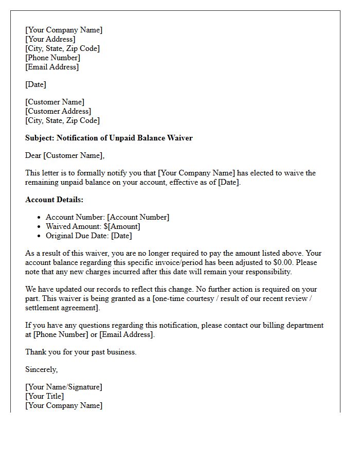 Unpaid Balance Waiver Notification Letter