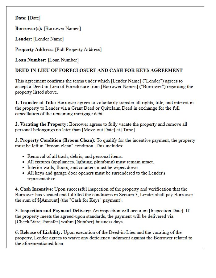 Deed-in-Lieu Cash for Keys Agreement Letter