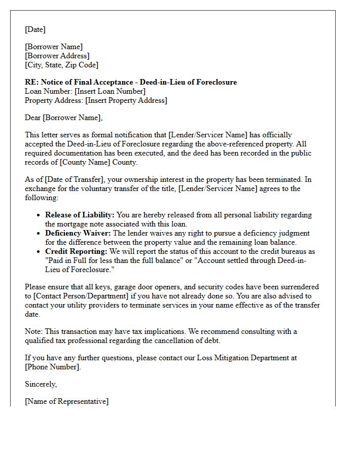 Deed-in-Lieu Final Acceptance Letter