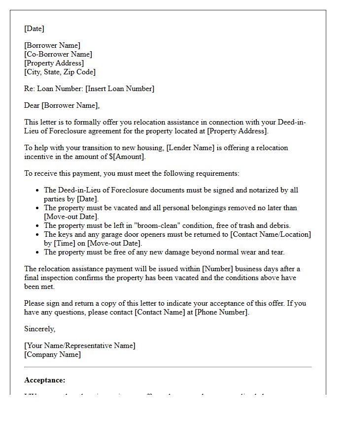 Deed-in-Lieu Relocation Assistance Offer Letter