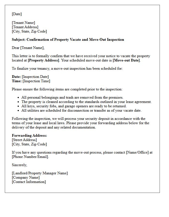 Property Vacate and Inspection Confirmation Letter