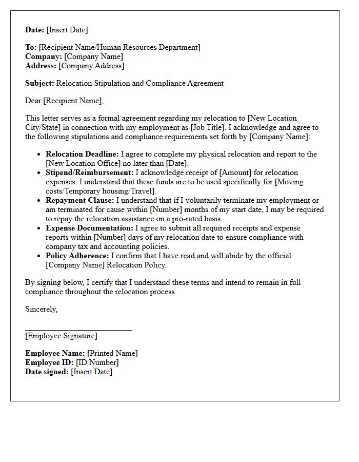 Relocation Stipulation and Compliance Letter