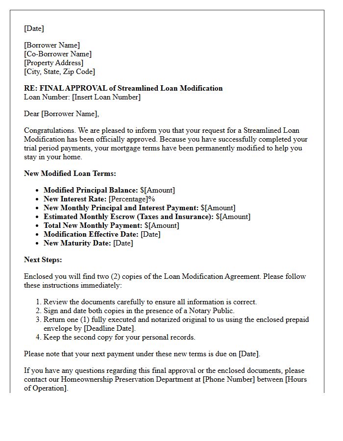 Final Streamlined Loan Modification Approval Letter