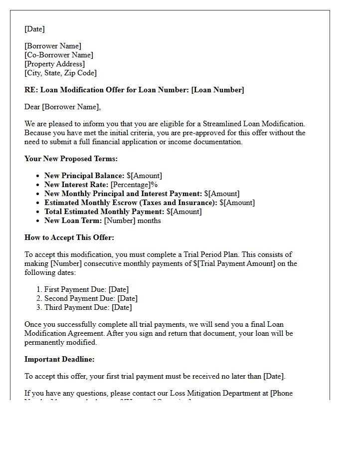 Initial Streamlined Loan Modification Offer Letter