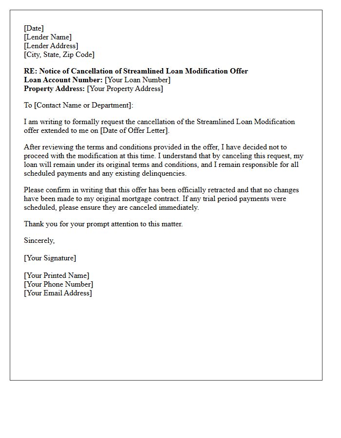 Streamlined Loan Modification Offer Cancellation Letter