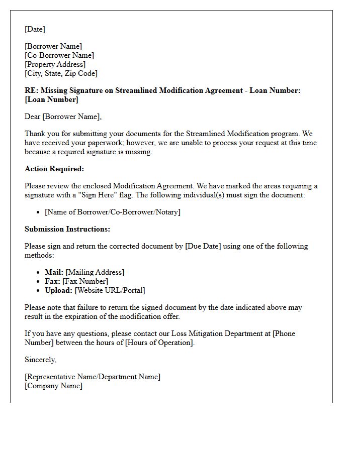 Streamlined Modification Missing Signature Letter