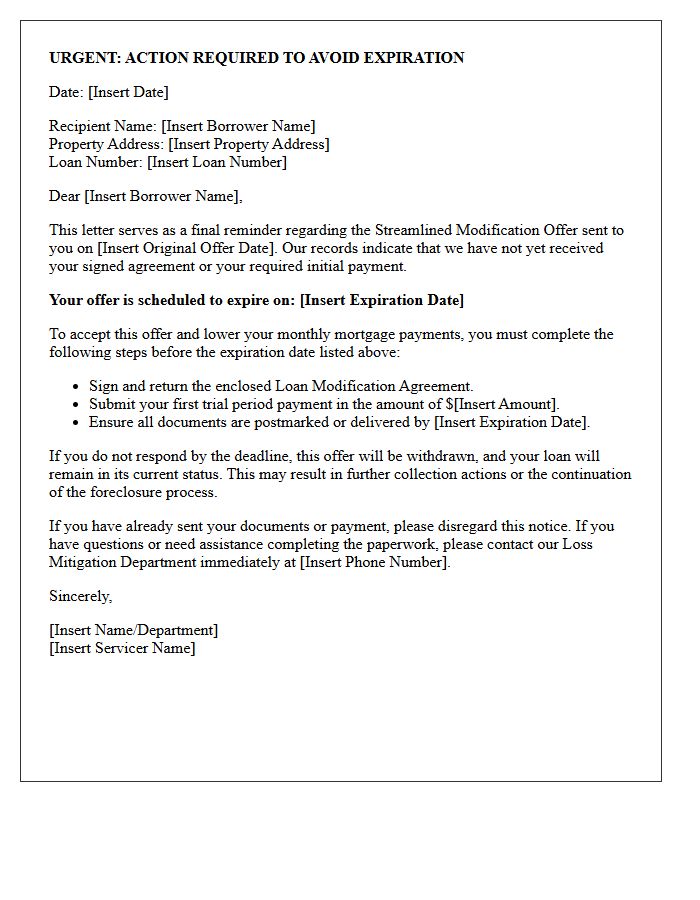 Streamlined Modification Offer Expiration Warning Letter