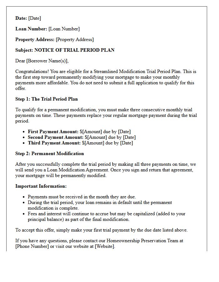 Streamlined Modification Trial Period Plan Letter
