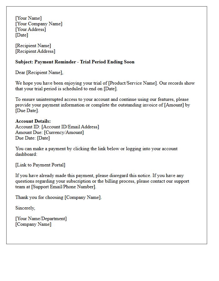 Trial Period Payment Reminder Letter