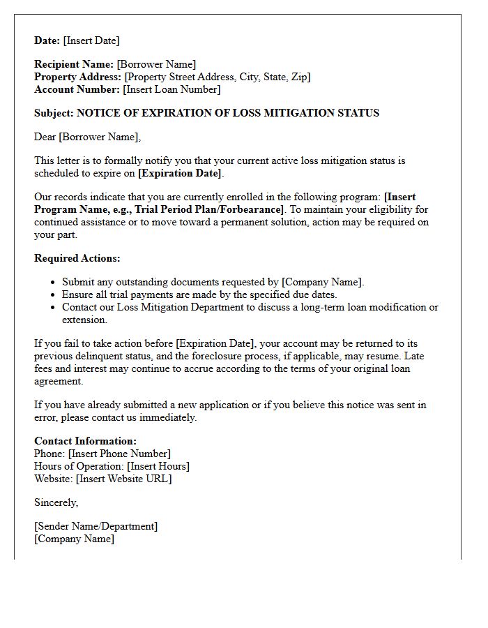 Active Loss Mitigation Status Expiration Letter