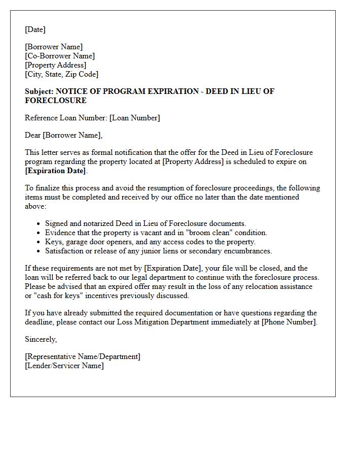 Deed in Lieu Program Expiration Letter
